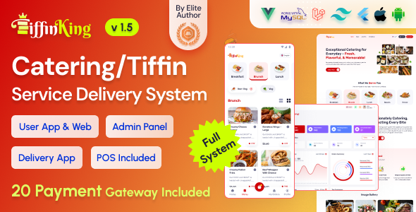 TiffinKing - Catering/Tiffin Food Ordering System with Admin Panel & Delivery Man App | POS