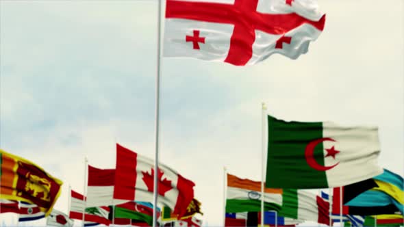 Georgia Flag With World Globe Flags Morning Shot alt