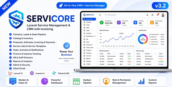 ServiCore – Laravel Service Management & CRM with Invoicing