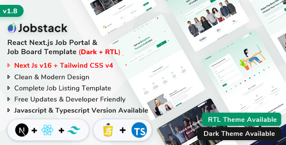 Jobstack - NextJs Job Board, Job Listing & Job Portal Template (Javascript + Typescript)