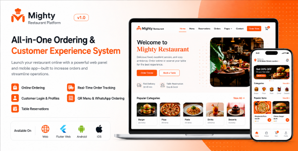 Mighty Restaurant – Restaurant Management System Storefront Add-On (Web & Mobile App)