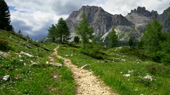 Trekking in Dolomites - Mountain Range in Italian Alps