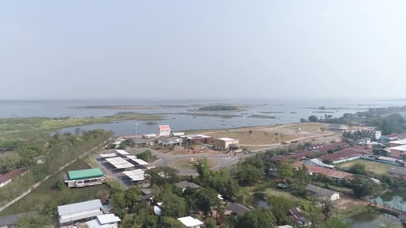 Aerial Footage of Sakonnakorn City View and Beautiful Nong Han Lake