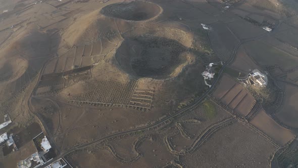Aerial view of volcanic formation on Lanzarote island, Canary Islands, Spain.