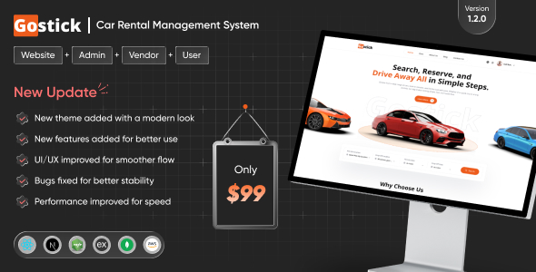 Gostick – A Complete Car Rental Platform | User | Vendor | Admin Panel (MERN)