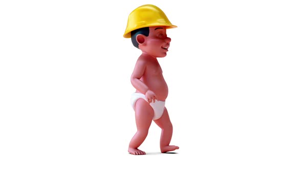 Fun 3D cartoon of a baby with a helmet