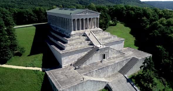 Beautiful drone video above the monument of Walhalla.