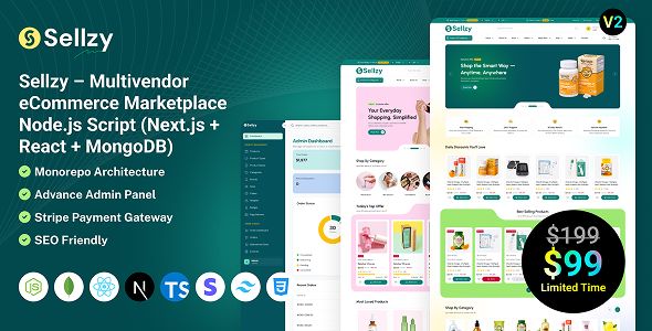Sellzy – Multivendor eCommerce Marketplace Node.js Script (Next.js + React + MongoDB)
