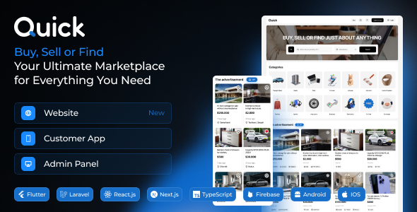 Quick - Modern Classified Buy and Sell Marketplace Flutter App with Admin Panel (Android, IOS)