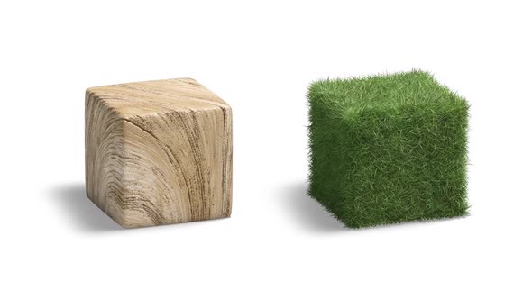 Blank wood and grass surface cube, looped rotation