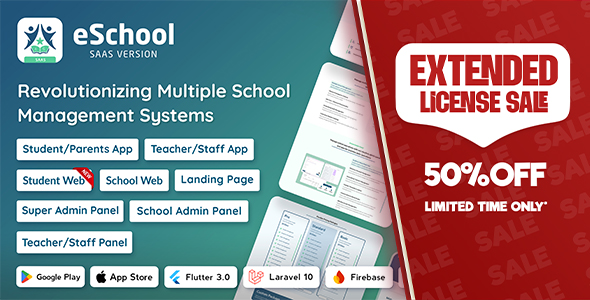 eSchool SaaS - School Management System with Student/Parent Flutter App, Student Web, Laravel Panel