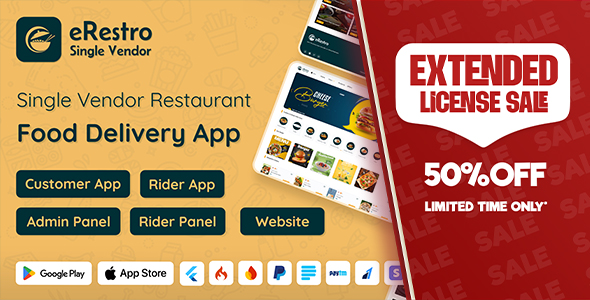 eRestro - Single Vendor Multi Branch Restaurant App | Food Ordering Flutter App with Admin Panel