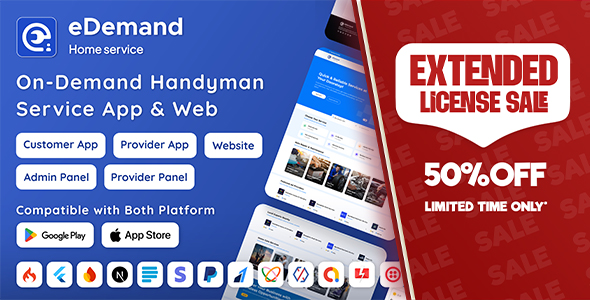 eDemand - Multi Vendor On-Demand Handyman Service App with Flutter & Web Version with PWA Support