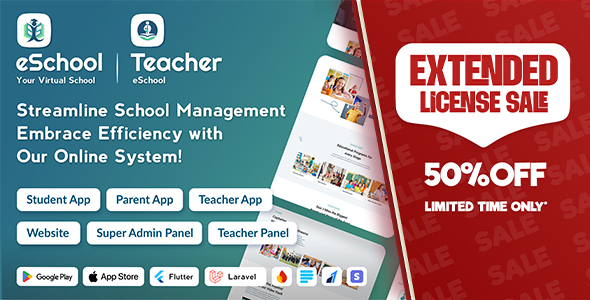eSchool - School Management System with Student | Parents | Teacher Flutter App | Laravel Admin