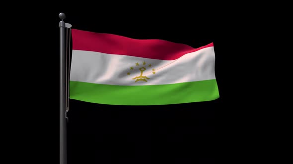 Tajikistan Flag On Flagpole With Alpha Channel