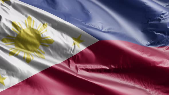 Philippines flag waving on the wind. Slow motion. 20 seconds loop.
