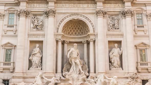 Trevi Fountain with White Statues Built in Center of Rome