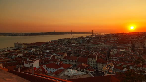 Day to night timelapse of Lisbon, Portugal