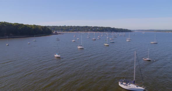 Aerial View of Anchored Boats at Hempstead Harbor in Glen Cove Long Island