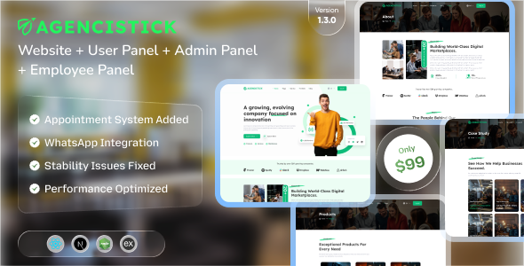 Agencistick - A complete Versatile Portfolio Agency Website | User | Employee | Admin Panel (MERN)