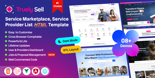 TruelySell - Salon, Handyman and Home Services Booking Template (Html + React + Angular + Vue)
