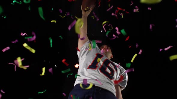 American football player celebrating his winning, Slow Motion