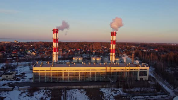 Heating Power Station in Russia on the Shore of the Gulf of Finland