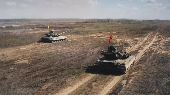 Tanks Line Ready for Attack on Battlefield Road