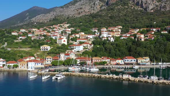 Small marina with catamaran yachts and sailboats in Greece. Kalamos Marina. Beautiful and cozy harbo