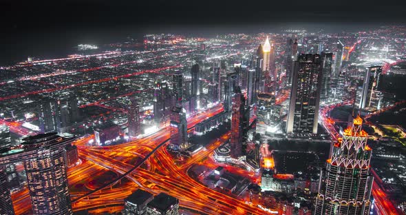 Dubai night time lapse with red lights