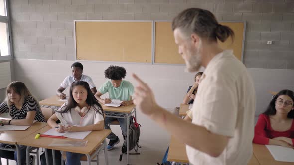 Multinational High School Students Listen to the Teacher Teaching