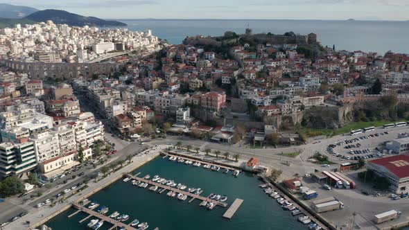 Drone flight over the city of Kavala in northern Greece