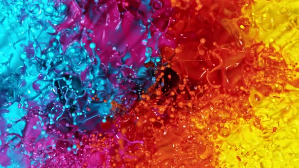 Super Slow Motion Shot of Abstract Splashing Colors at 1000 Fps, Top Shot.