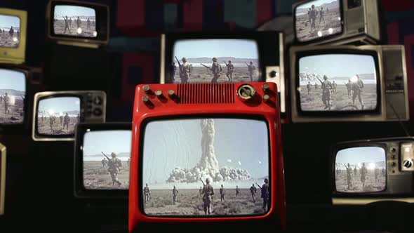 Nuclear Atomic Test Seen on Retro TVs.