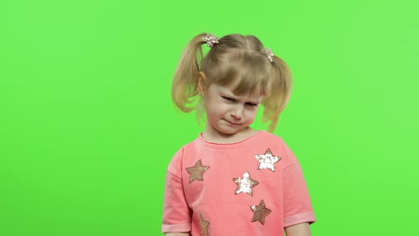 Positive Girl Emotionally Make Faces and Smile in Pink Blouse. Chroma Key