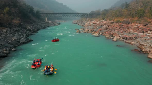 Aerial view of people doing rafting in Gurgaon, India.