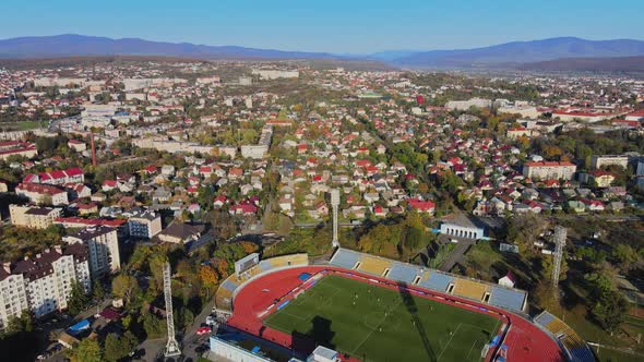 Panorama View of on Residential Area Roof City Uzhgorod Transcarpathia in the Avanhard Stadium