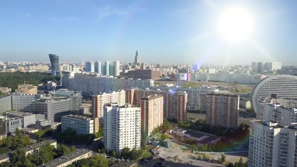 Top View of Business District in the City Center with Residential Buildings, Modern Office Buildings