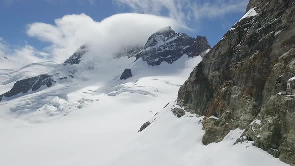 Aerial of Aletsch glacier, Jungfraujoch, Wallis, Switzerland