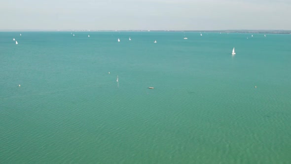 Aerial View of Lake Balaton in Hungary Coast of Balatonfured Sunny Day