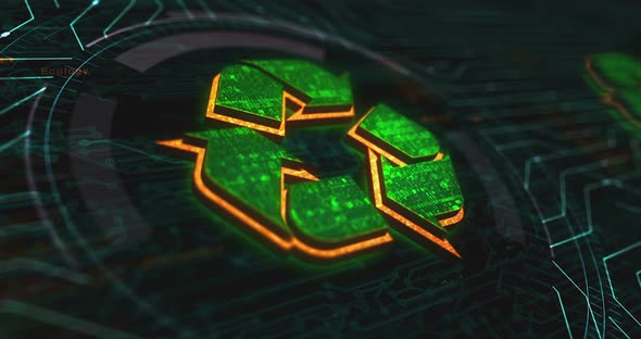 Recycling electronic waste data and sustainable industry symbol concept