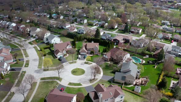 Aerial View of American Suburb at Summertime