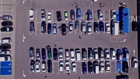 Aerial View a Large Number of Cars Different Brands Standing Parking Lot