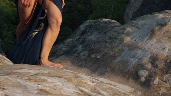 Walking Barefoot on Rocky Terrain in the Mountains Closeup of a Female Walking in Bare Feet