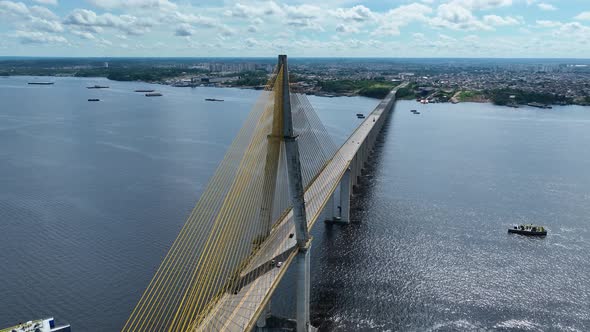 Landmark Cable Bridge at downtown Manaus Amazonas Brazil.