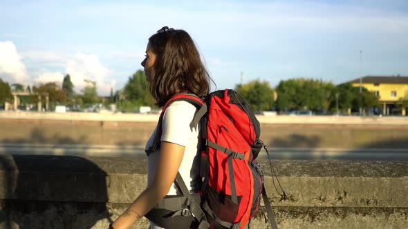 Female tourist with mobile phone