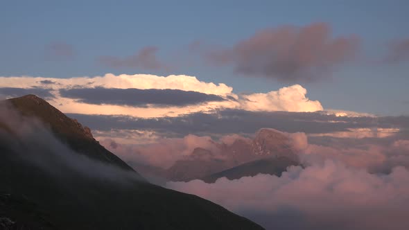 Purple and Pink Clouds in High Altitude Mountains