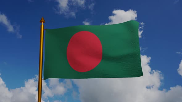 National flag of Bangladesh waving with flagpole and blue sky timelapse