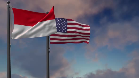 Indonesia Flag Waving Along With The National Flag Of The USA - 2K