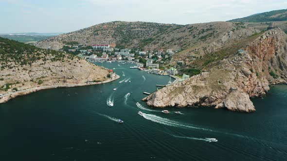 Aerial View of Balaklava Bay with Yachts and Pleasure Boats